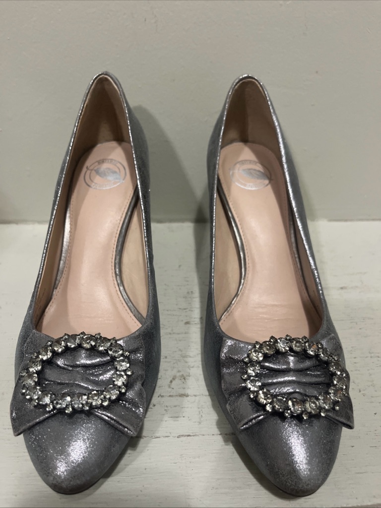 Nurture Julee Metallic Silver Gem-Trim Leather Pumps